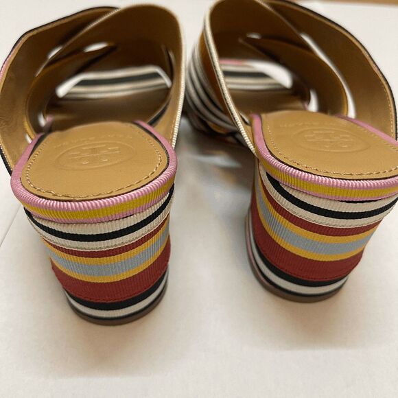 Tory Burch Retro Funky Multicolor Striped Grosgrain Graham Heel Mule Sandals - Picture 7 of 12